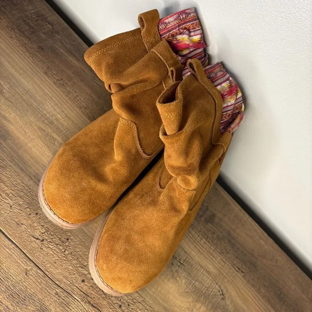 Toms Laurel Cinnamon Suede Ankle Boots Aztec Southwestern Print girls 4 preworn